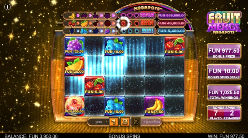 Fruit Merge Megapots - zaslon igre Hold and Spin